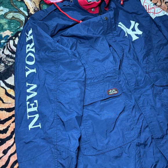 Vintage 90s MLB New York Yankees Mirage Parka Jacket Trench Coat Windbreaker Zip - Picture 5 of 9